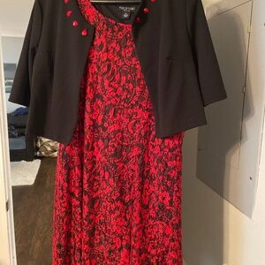 Red and Black dress with beaded sweater